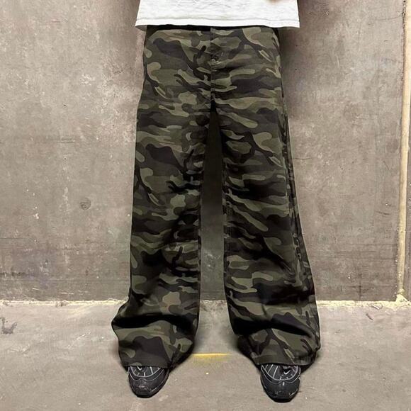 GREEN CAMO Baggy y2k DENIM WAIST 28 ND